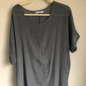 Grey Linen Tunic Shirt Dress